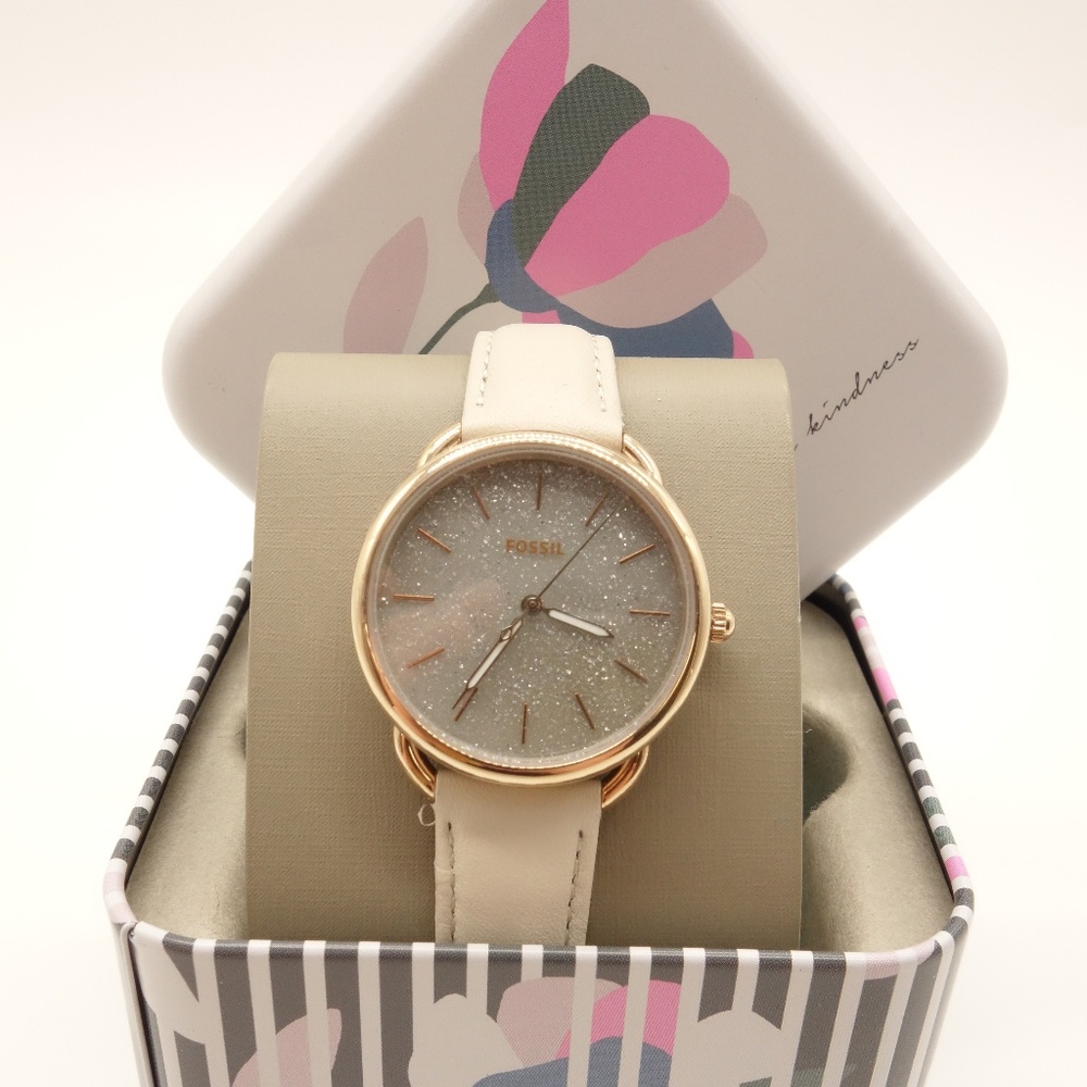 NEW FOSSIL Taylor White Leather Gray Glitter Watch ES4421
